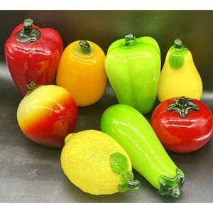 Vintage Murano Style Glass Fruit & Vegetables Hand Blown Art Deco Farmhouse 8 Pc